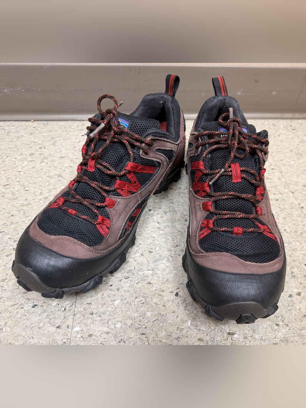 Patagonia Black and Brown Men's Trail Sneakers with Red Accents